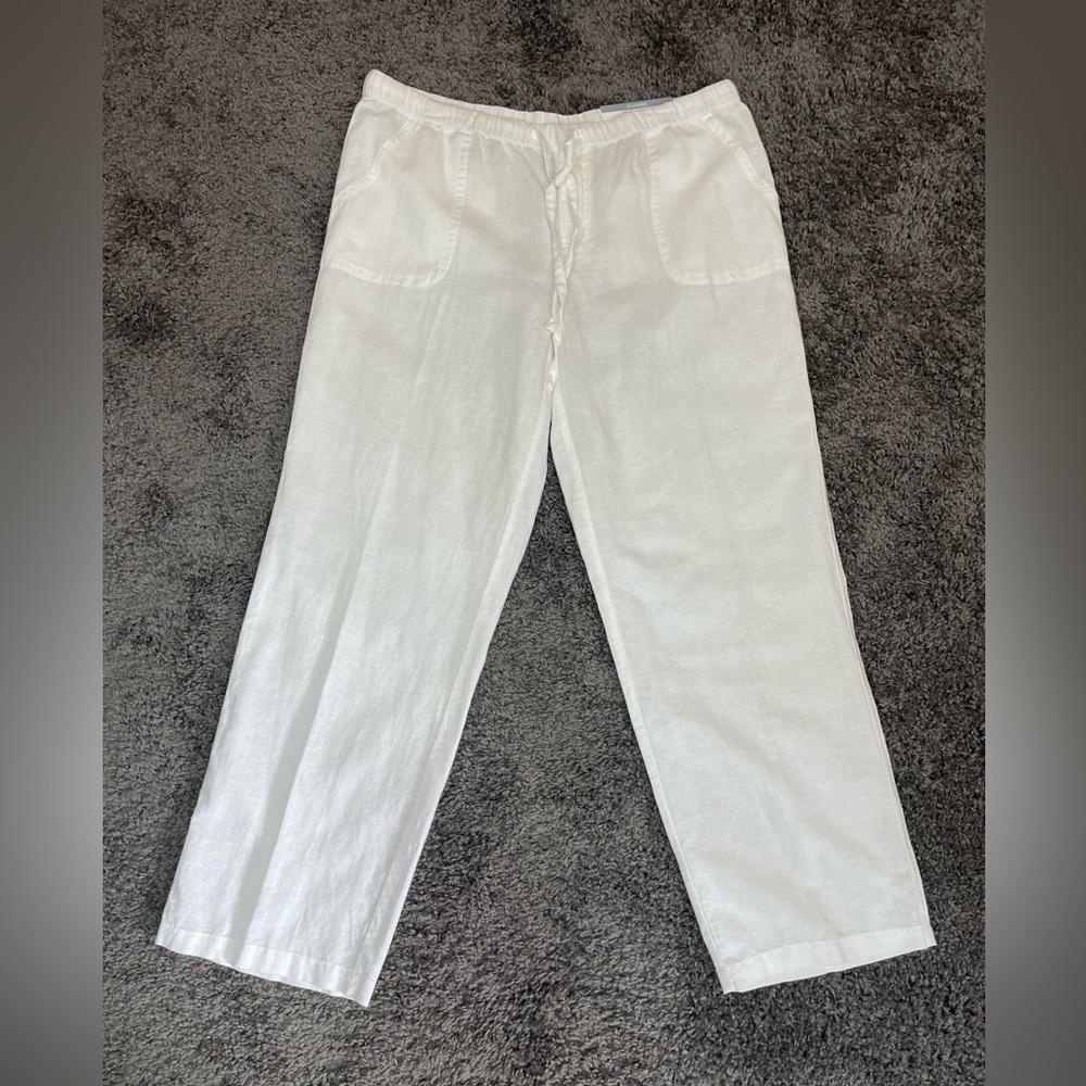 Liz Claiborne white Linen & cotton mid rise straight leg classic pants women’s L